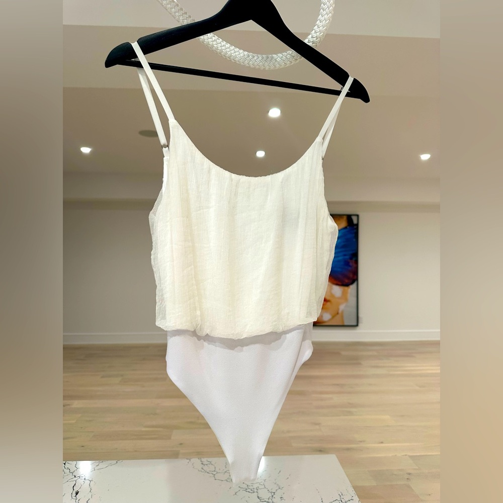 Alice and Olivia by Stacey Bendet sleeveless silk / mesh mix bodysuit